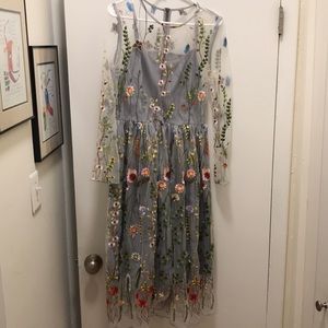 Embroidered long sleeve sheath dress